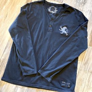 EXPRESS | Mens Logo Essentials Long Sleeve Henley Cotton T-Shirt Tee Sz XL